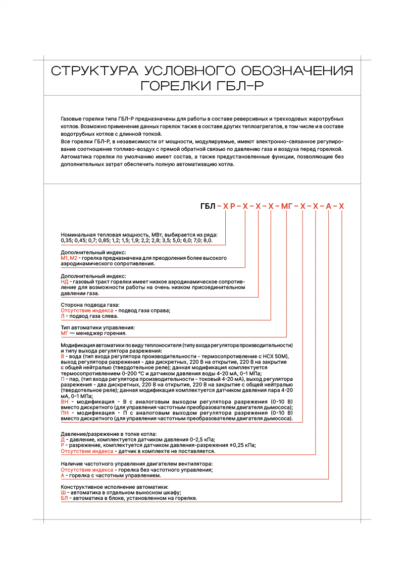 Структура условного обозначения горелки ГБЛ-Р